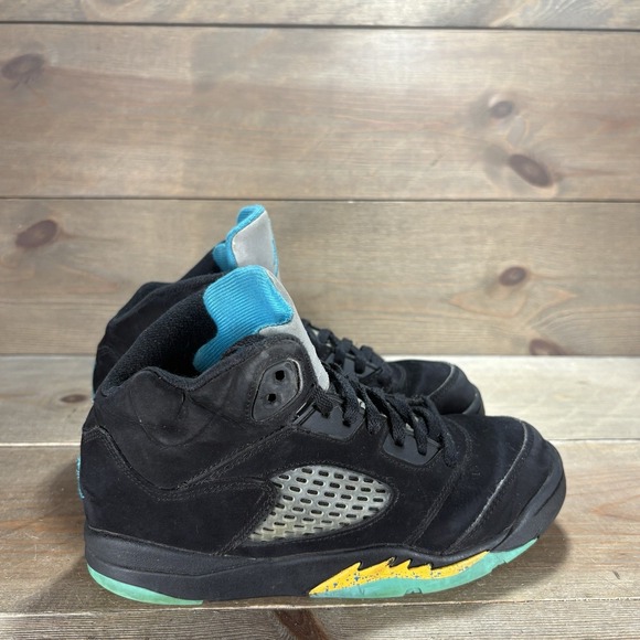 nike air jordan 5 kids youth size 1Y shoes black aqua basketball sneakers - Picture 2 of 10